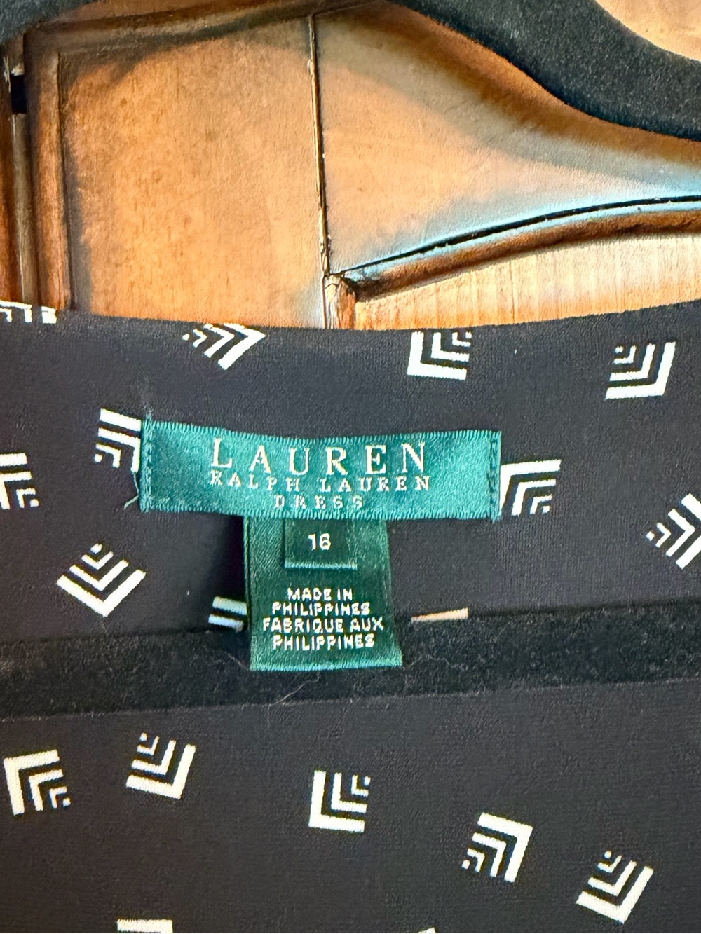 Lauren Ralph Lauren Black White Geometric Faux Wrap Midi Dress Size 16 NWT - Picture 13 of 14
